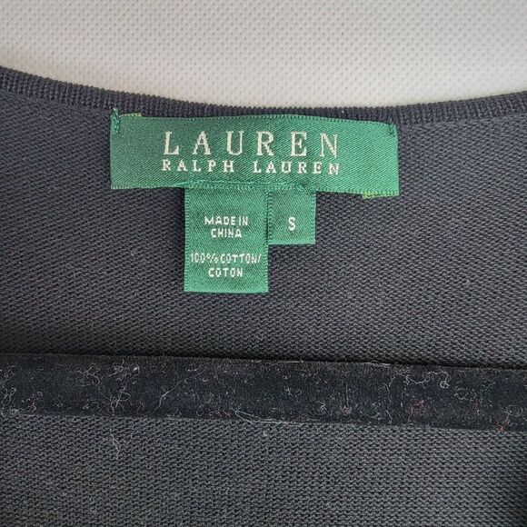 Lauren Ralph Lauren Womens Size Small Black Frills V-Neck Cotton Short Sleeve Bl - Picture 2 of 6